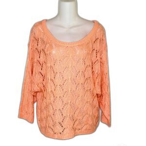 FLYING TOMATO BOHO BEACHY ORANGE OPEN CROCHET KNIT TOP SIZE LARGE